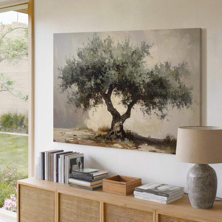 Enduring Olive Tree Canvas – Minimalist Mediterranean Nature Art - Gifitto