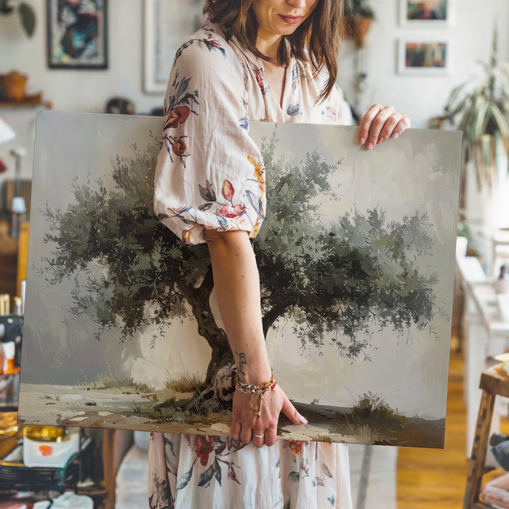 Enduring Olive Tree Canvas – Minimalist Mediterranean Nature Art - Gifitto
