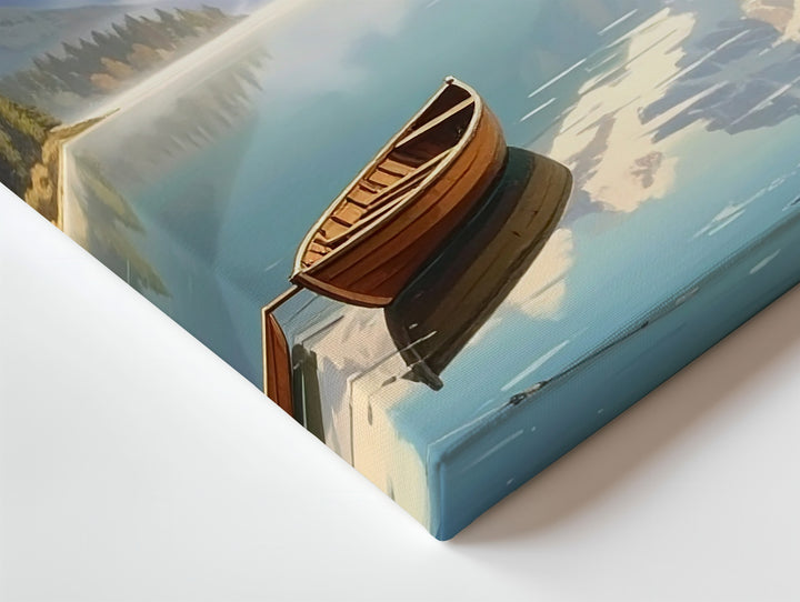 Still Waters Alpine Canvas – Rowboat Reflection with Mountains & Misty Pines - Gifitto