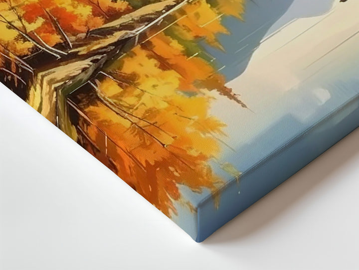 Golden Reflection Canvas – Autumn Forest Mirror Lake with Mountains & Light - Gifitto