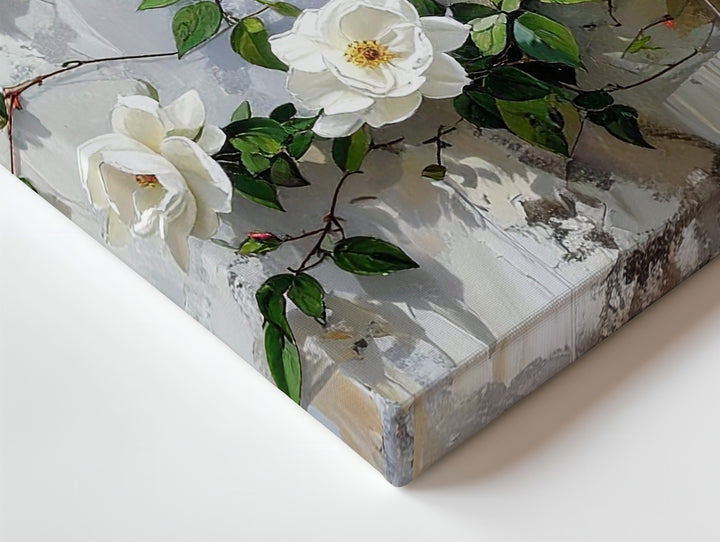 Climbing White Rose Wall Canvas – Realistic Floral Mural-Inspired Art - Gifitto