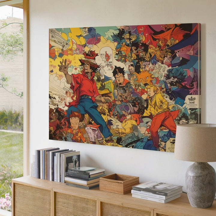Comic Chaos Collage Canvas – Bold Cartoon Maximalist Wall Art - Gifitto