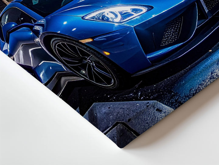 Midnight Velocity Canvas – Futuristic Blue Supercar Under City Bridge - Gifitto