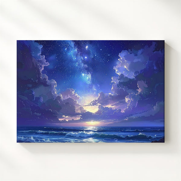 Starlit Seascape Canvas – Peaceful Night Ocean with Milky Way Glow - Gifitto