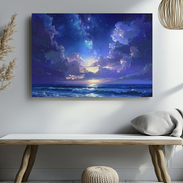 Starlit Seascape Canvas – Peaceful Night Ocean with Milky Way Glow - Gifitto