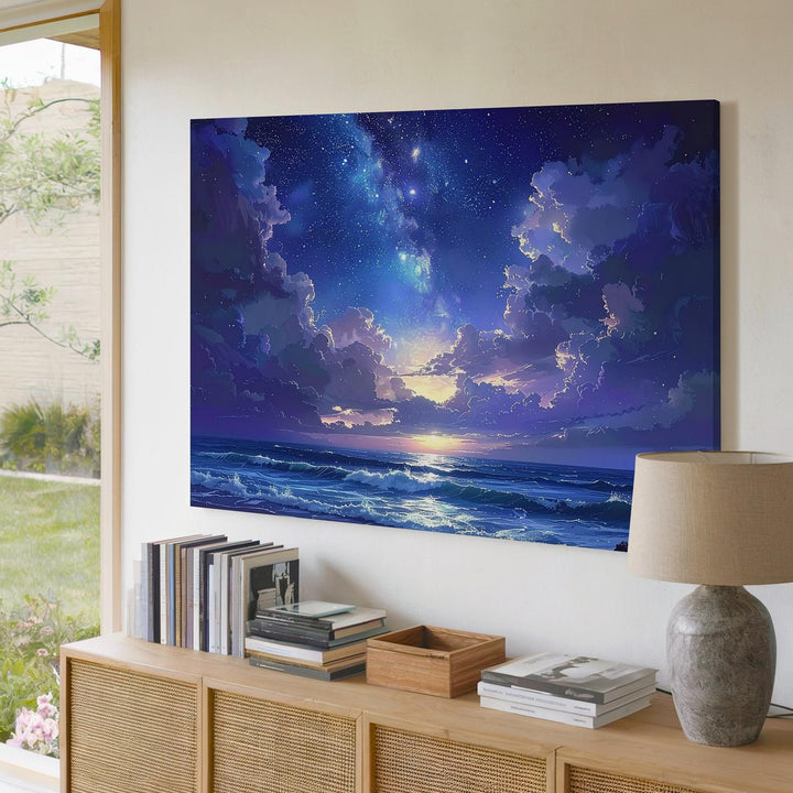 Starlit Seascape Canvas – Peaceful Night Ocean with Milky Way Glow - Gifitto