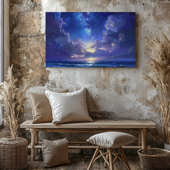 Starlit Seascape Canvas – Peaceful Night Ocean with Milky Way Glow - Gifitto
