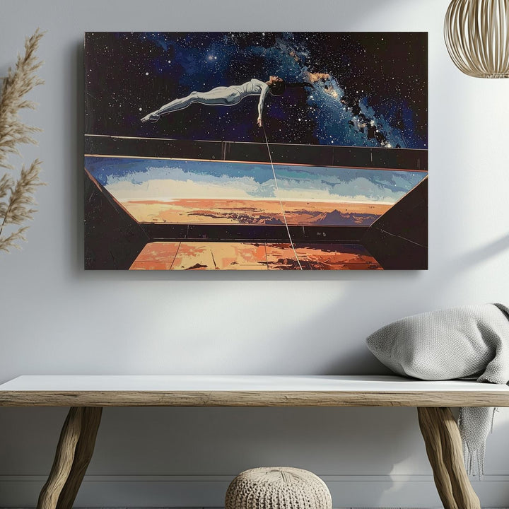 Zero Gravity Space Station Canvas – Stylized Sci-Fi Floating Figure Art - Gifitto
