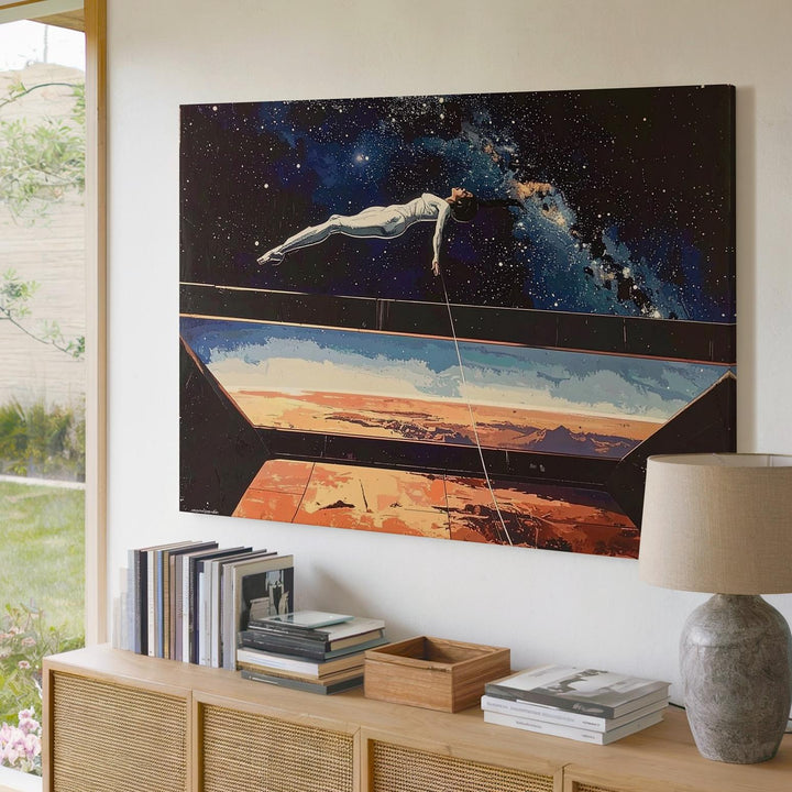 Zero Gravity Space Station Canvas – Stylized Sci-Fi Floating Figure Art - Gifitto