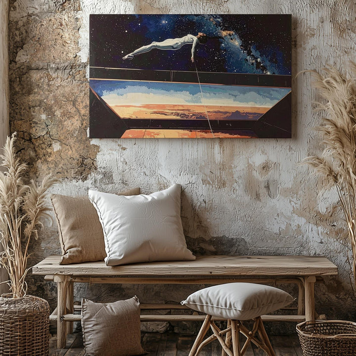 Zero Gravity Space Station Canvas – Stylized Sci-Fi Floating Figure Art - Gifitto