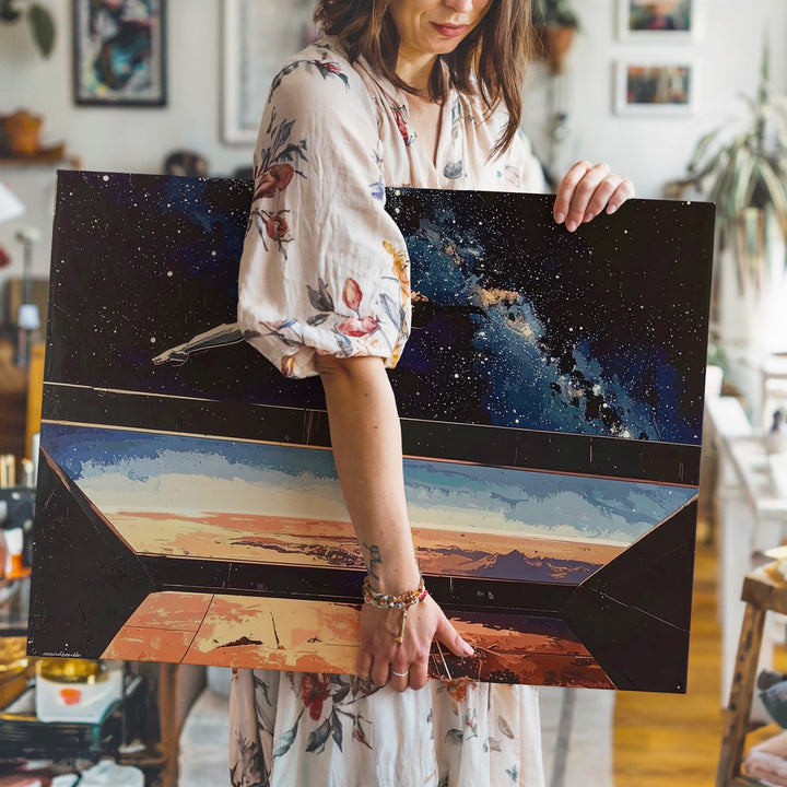 Zero Gravity Space Station Canvas – Stylized Sci-Fi Floating Figure Art - Gifitto