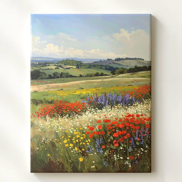 Vibrant Flower Field Canvas – Expansive Spring Landscape Wall Art - Gifitto
