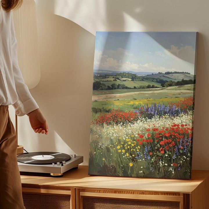 Vibrant Flower Field Canvas – Expansive Spring Landscape Wall Art - Gifitto