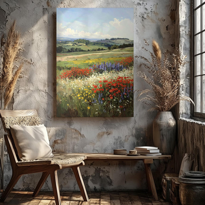 Vibrant Flower Field Canvas – Expansive Spring Landscape Wall Art - Gifitto