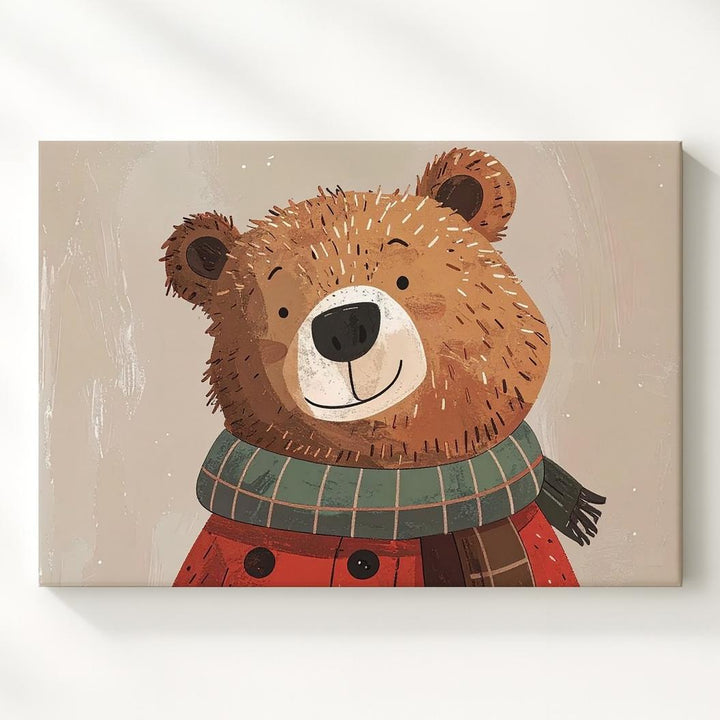 Friendly Bear in Red Coat Canvas – Cozy Nursery Wall Art - Gifitto