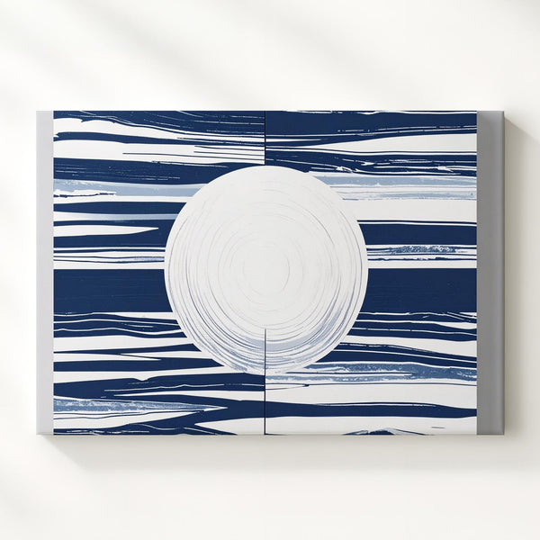 Navy Wave Moon Abstract Canvas – Geometric Modern Minimalist Art - Gifitto