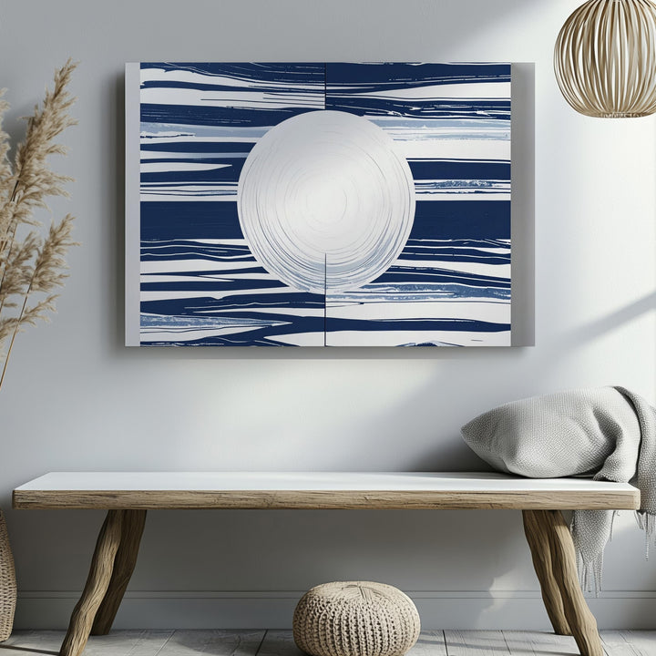 Navy Wave Moon Abstract Canvas – Geometric Modern Minimalist Art - Gifitto