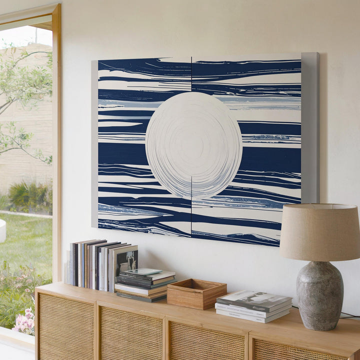 Navy Wave Moon Abstract Canvas – Geometric Modern Minimalist Art - Gifitto