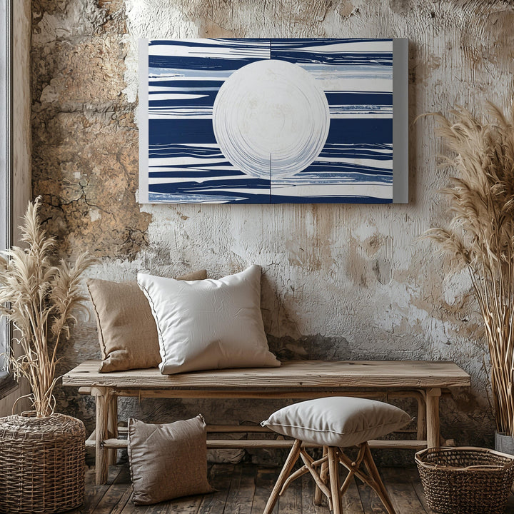 Navy Wave Moon Abstract Canvas – Geometric Modern Minimalist Art - Gifitto