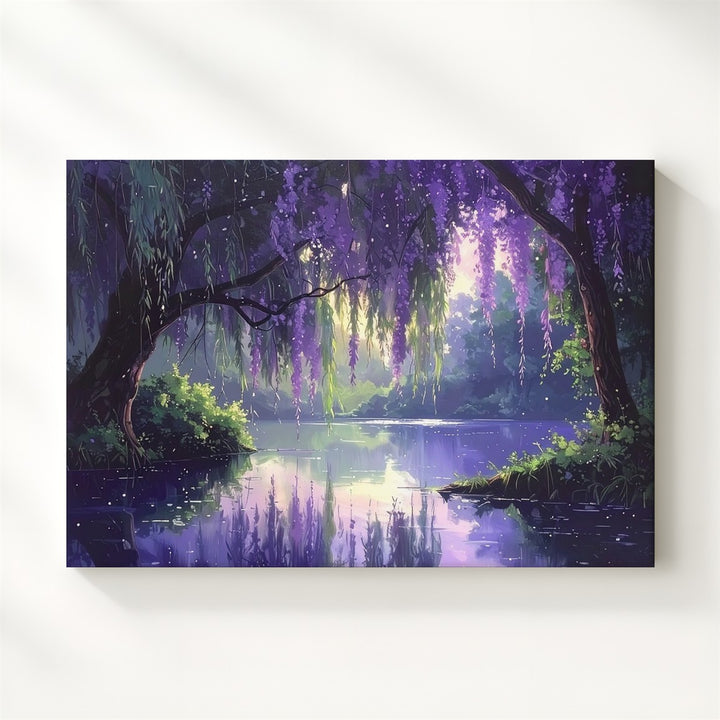 Enchanted Willow Pond Canvas – Dreamlike Forest Scene with Magical Reflections - Gifitto