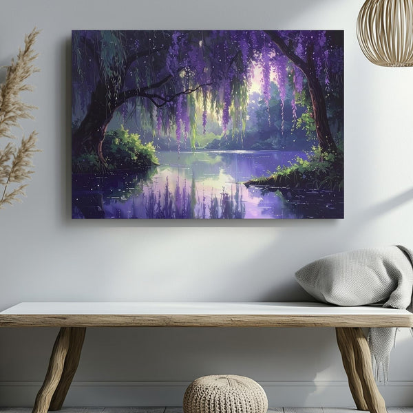 Enchanted Willow Pond Canvas – Dreamlike Forest Scene with Magical Reflections - Gifitto