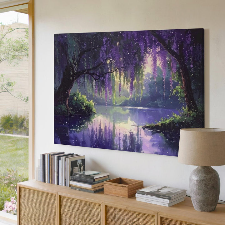 Enchanted Willow Pond Canvas – Dreamlike Forest Scene with Magical Reflections - Gifitto
