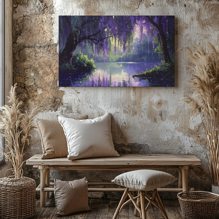 Enchanted Willow Pond Canvas – Dreamlike Forest Scene with Magical Reflections - Gifitto