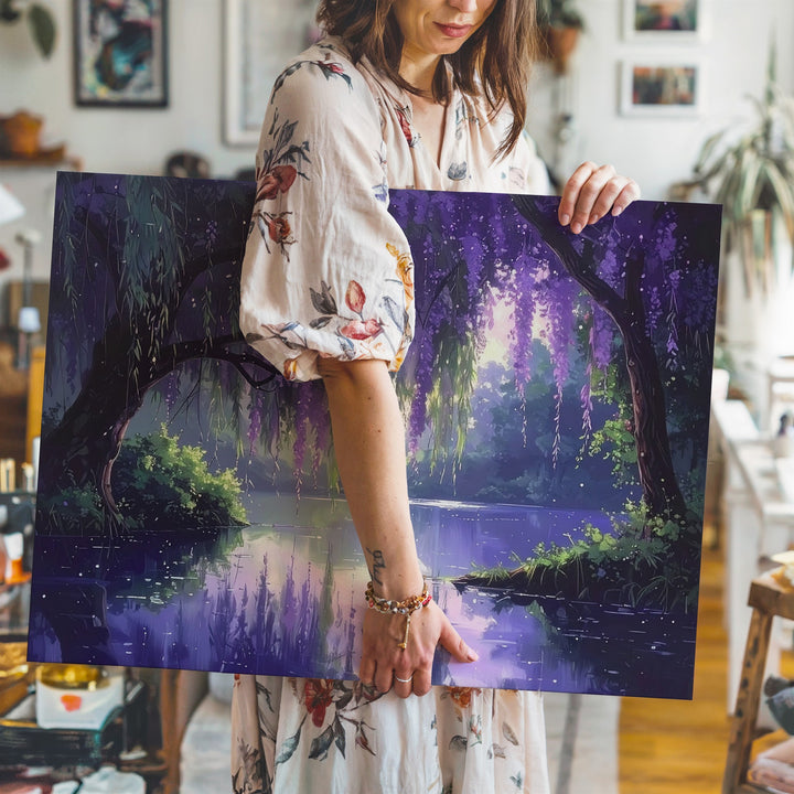 Enchanted Willow Pond Canvas – Dreamlike Forest Scene with Magical Reflections - Gifitto