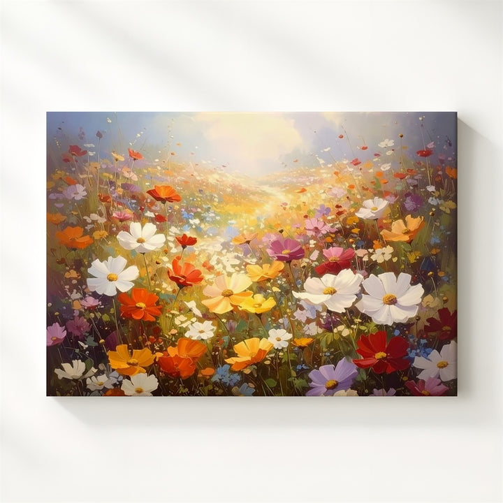Golden Bloom Canvas – Vertical Wildflower Field in Morning Light - Gifitto