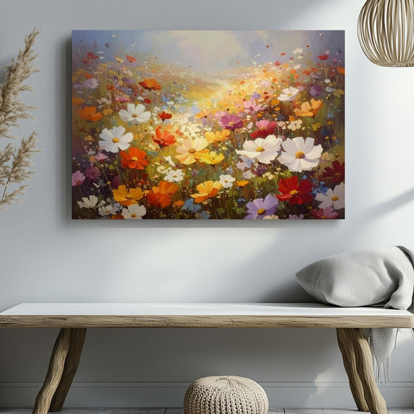 Golden Bloom Canvas – Vertical Wildflower Field in Morning Light - Gifitto