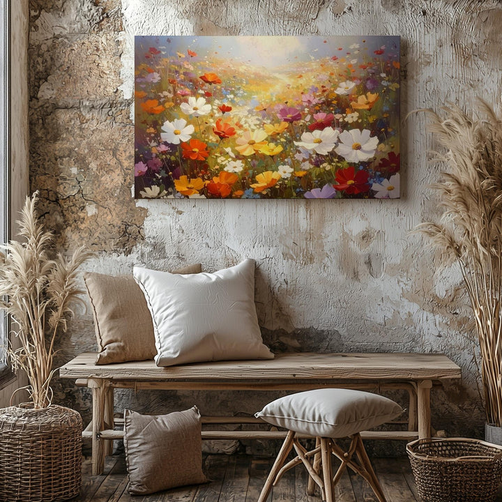 Golden Bloom Canvas – Vertical Wildflower Field in Morning Light - Gifitto