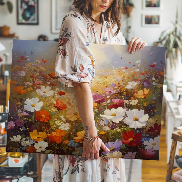 Golden Bloom Canvas – Vertical Wildflower Field in Morning Light - Gifitto