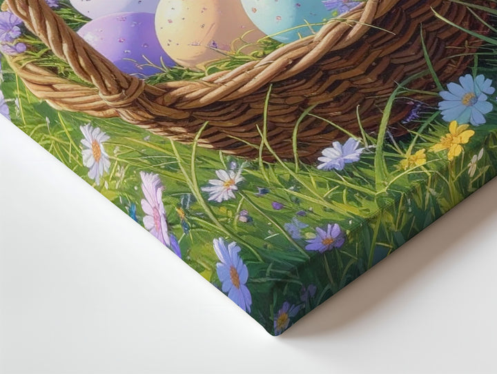Pastel Easter Basket with Bunnies Canvas – Cheerful Spring Wall Art - Gifitto
