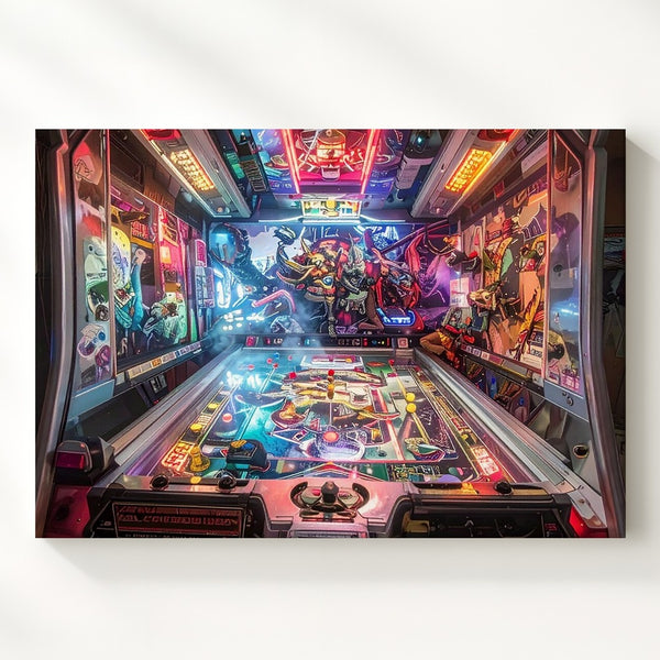 Vintage Pinball Fantasy Canvas – Glowing Retro Arcade Wall Art - Gifitto
