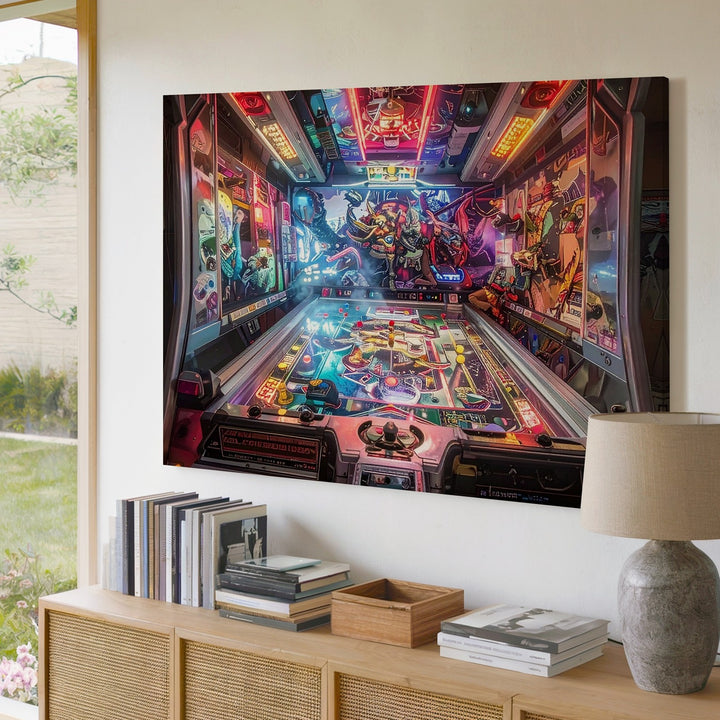 Vintage Pinball Fantasy Canvas – Glowing Retro Arcade Wall Art - Gifitto