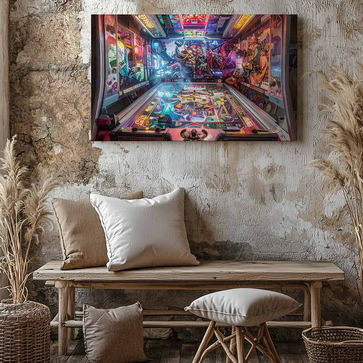 Vintage Pinball Fantasy Canvas – Glowing Retro Arcade Wall Art - Gifitto