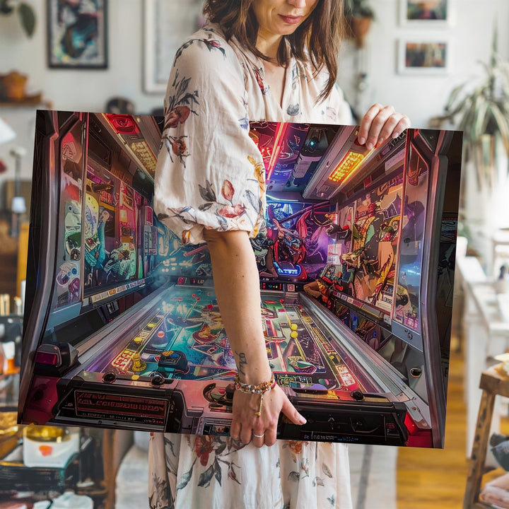 Vintage Pinball Fantasy Canvas – Glowing Retro Arcade Wall Art - Gifitto