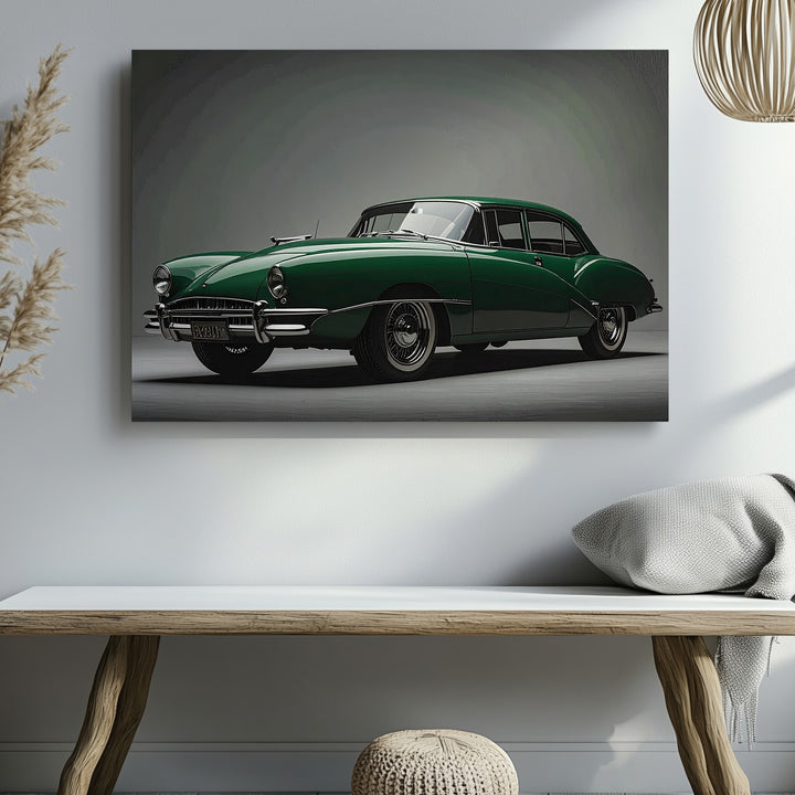 Timeless Green Coupe Canvas – Classic Vintage Car Studio Portrait - Gifitto