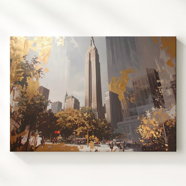 Gilded Skyline Canvas – Chrysler Building Mixed Media Wall Art