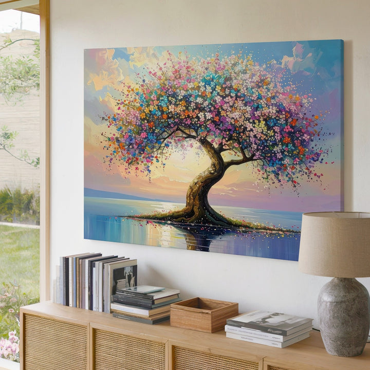 Dream Blossom Tree Canvas – Fantastical Reflective Landscape Wall Art - Gifitto