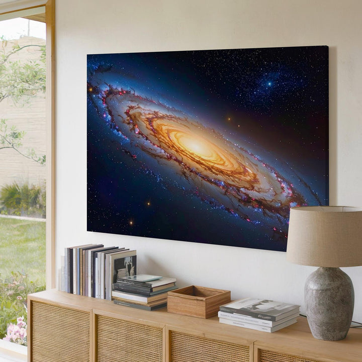 Golden Spiral Galaxy Canvas – Side View of Radiant Core & Stellar Arms - Gifitto