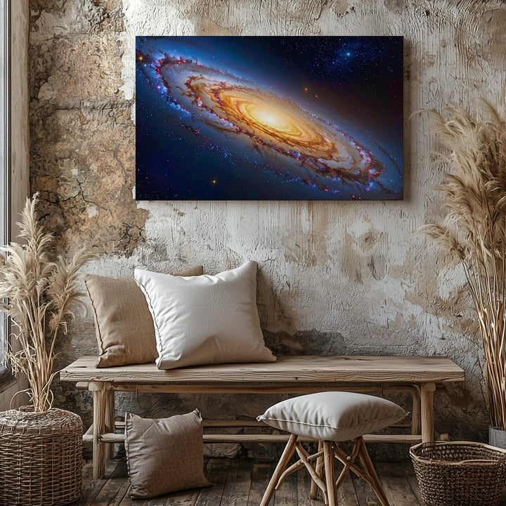 Golden Spiral Galaxy Canvas – Side View of Radiant Core & Stellar Arms - Gifitto