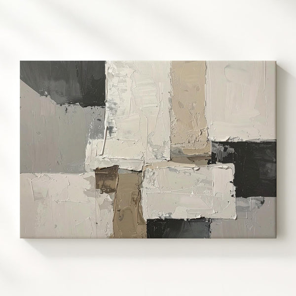 Textured Neutral Patchwork Canvas – Abstract Impasto Style Wall Art - Gifitto