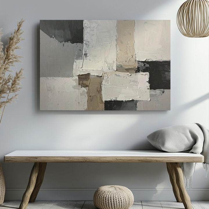 Textured Neutral Patchwork Canvas – Abstract Impasto Style Wall Art - Gifitto