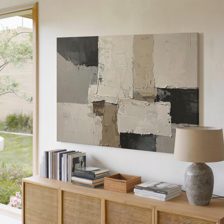 Textured Neutral Patchwork Canvas – Abstract Impasto Style Wall Art - Gifitto