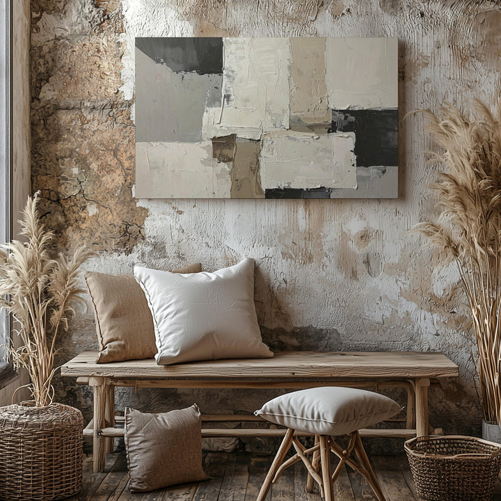 Textured Neutral Patchwork Canvas – Abstract Impasto Style Wall Art - Gifitto
