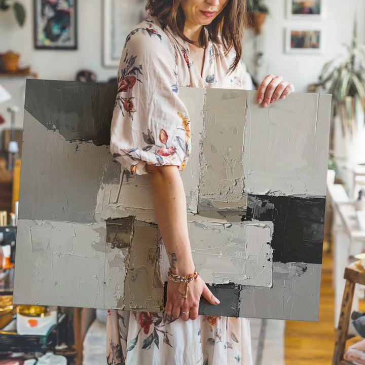 Textured Neutral Patchwork Canvas – Abstract Impasto Style Wall Art - Gifitto