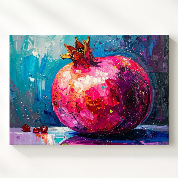 Neon Pomegranate Canvas – Expressionist Fruit Art with Electric Color Burst - Gifitto