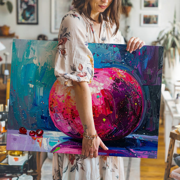 Neon Pomegranate Canvas – Expressionist Fruit Art with Electric Color Burst - Gifitto