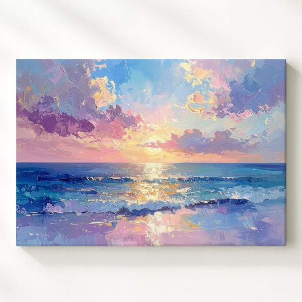 Pastel Horizon Canvas – Impressionist Sunrise Over Calm Sea